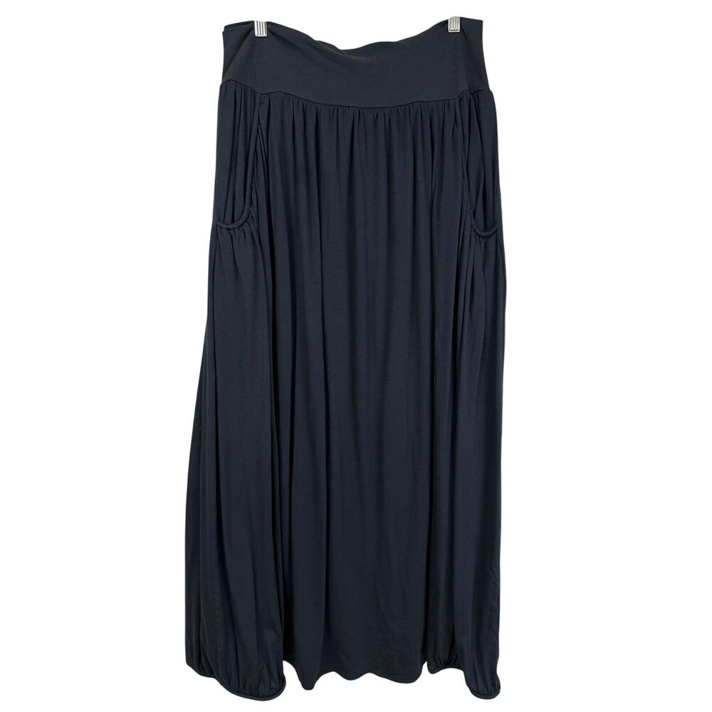Garnet Hill Black Stretch Waist Side Pockets Ruffled Maxi Skirt XL